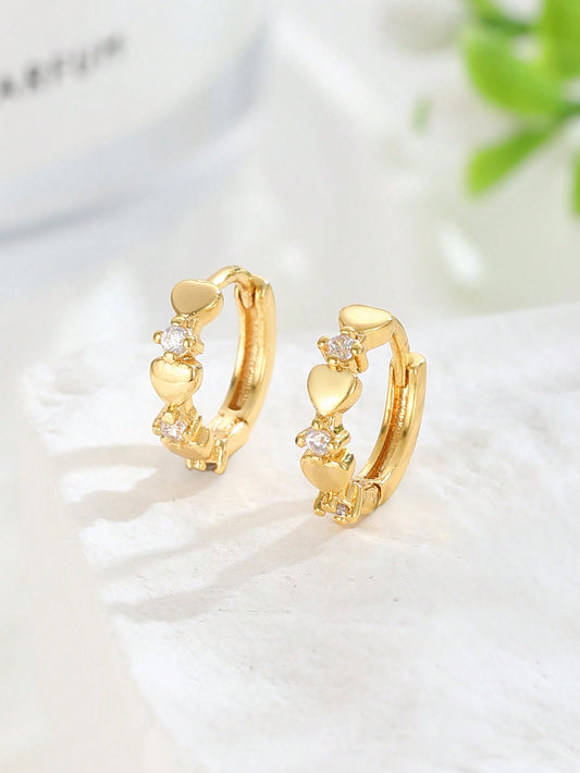 1pair Kids Cute Delicate Cubic Zirconia & Heart Shaped Hoop Earrings Suitable For Kids Girls Family Friend Classmates Party Banquet Festival Datings Summer Beach Vacation Jewelry Gift For Daily Wear