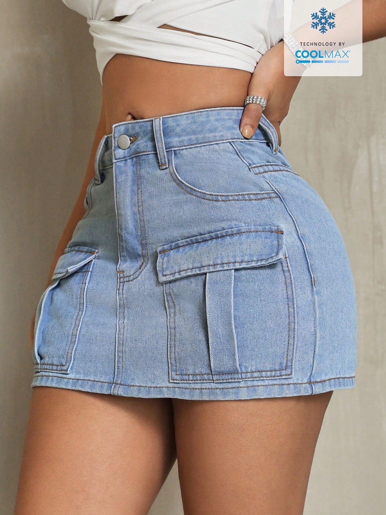 Solid Flap Pocket Denim Skirt