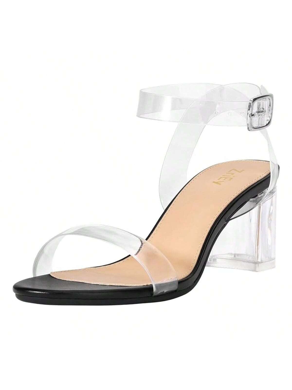 ZriEy Women's 2 Inch Fashion Sandals, Open Toe Clear Transparent Jelly Sandals Strappy Chunky Low Heeled Sandals Block Heels Ankle Strap Adjustable Buckle Lucite Block High Heel Shoes