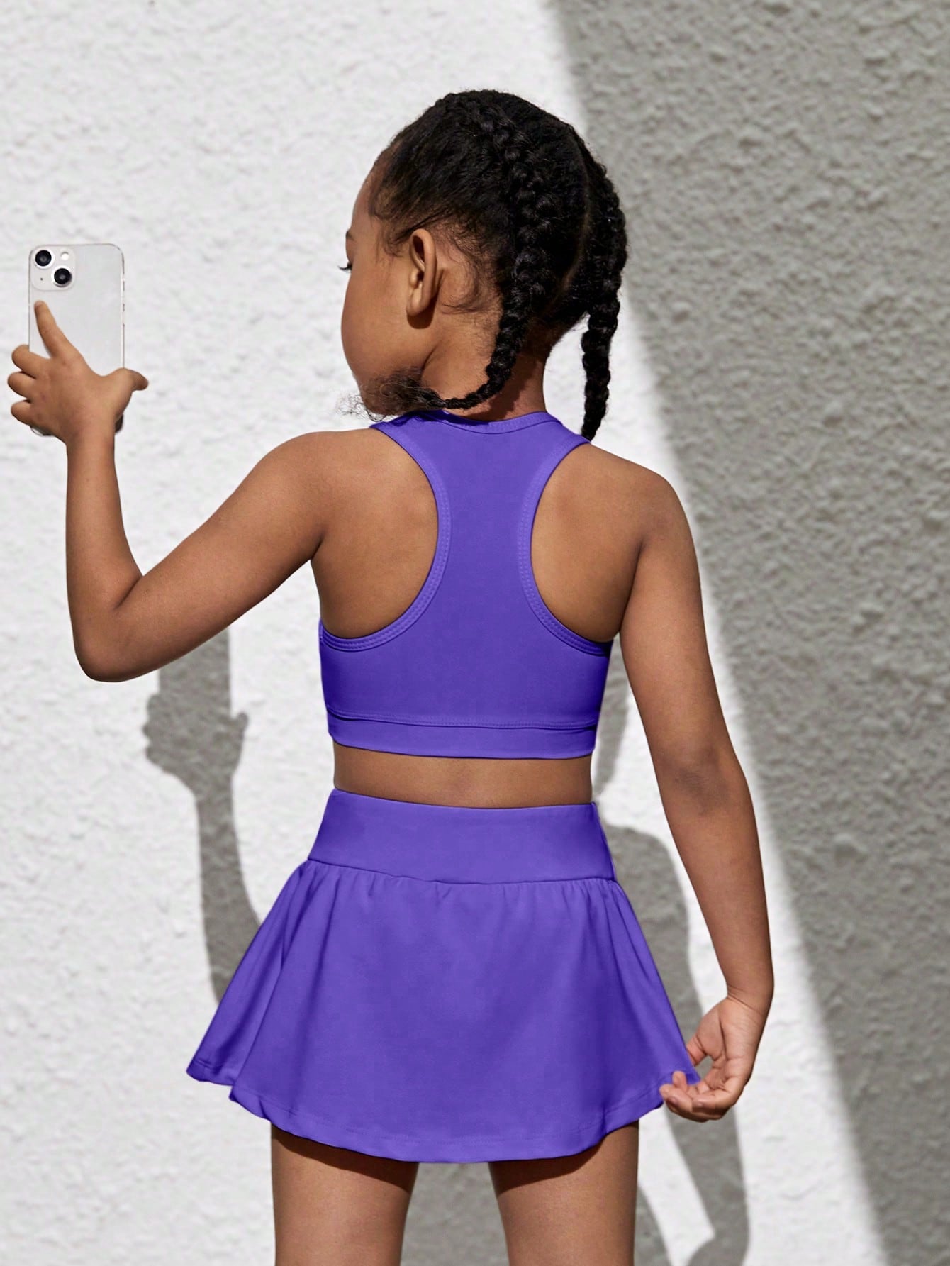 Young Girls Solid Color Tank Top And Skort Sportswear Set