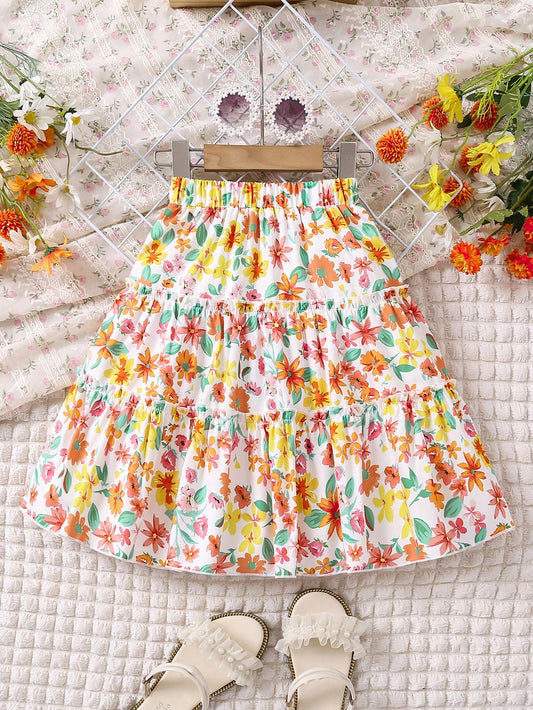 Young Girls Floral Print Holiday Skirt