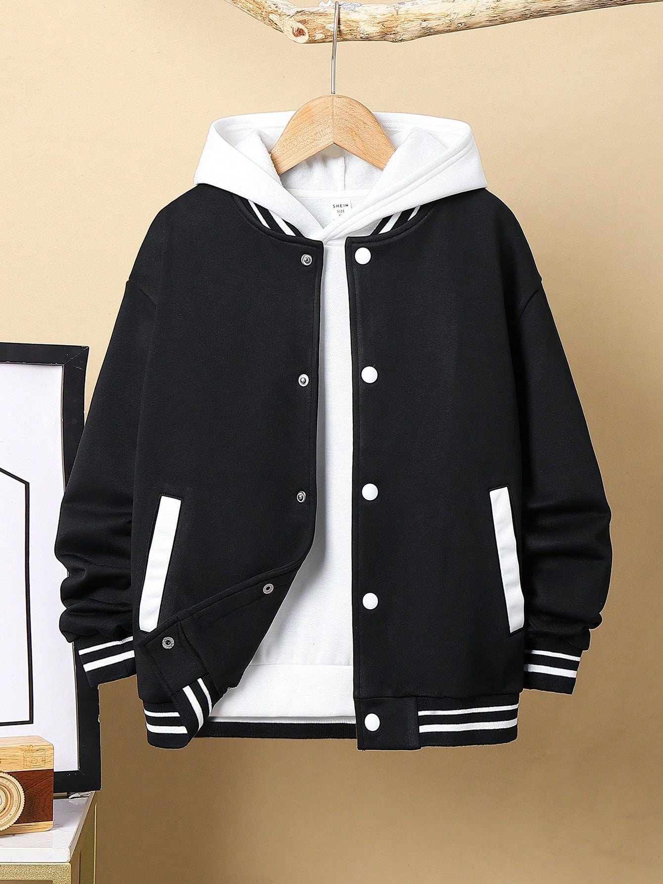 Tween Boy Casual Colorblock Striped Baseball Jacket