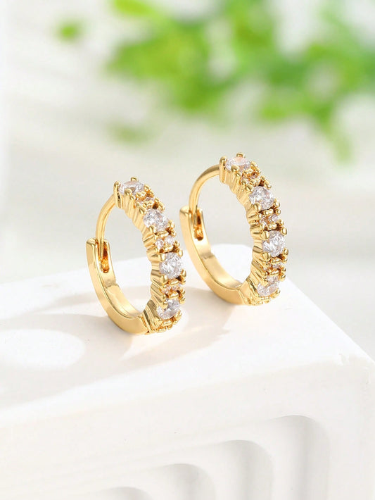 1pair Cubic Zirconia Decor Hoop Earrings Suitable For Kids Girls Family Friend Classmates Party Banquet Festival Datings Summer Beach Vacation Jewelry Gift For Daily Wear