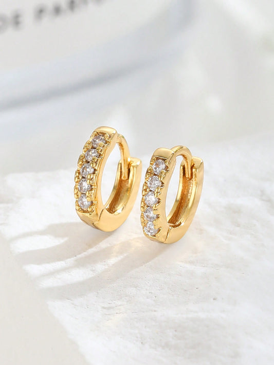 1pair Trendy Exquisite Cubic Zirconia Decor Hoop Earrings Suitable For Kids Girls Family Friend Classmates Party Banquet Festival Datings Summer Beach Vacation Jewelry Gift For Daily Wear