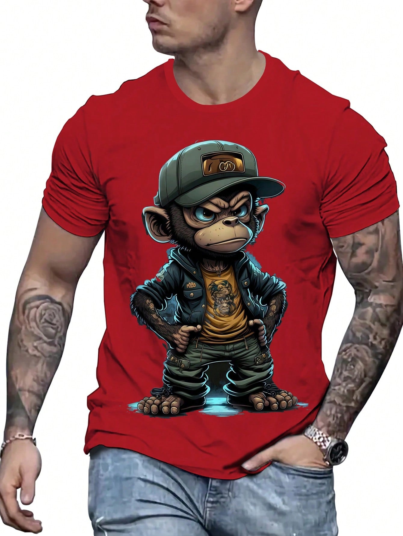 Plus Size Men's Fashionable Monkey Print Short Sleeve T-Shirt