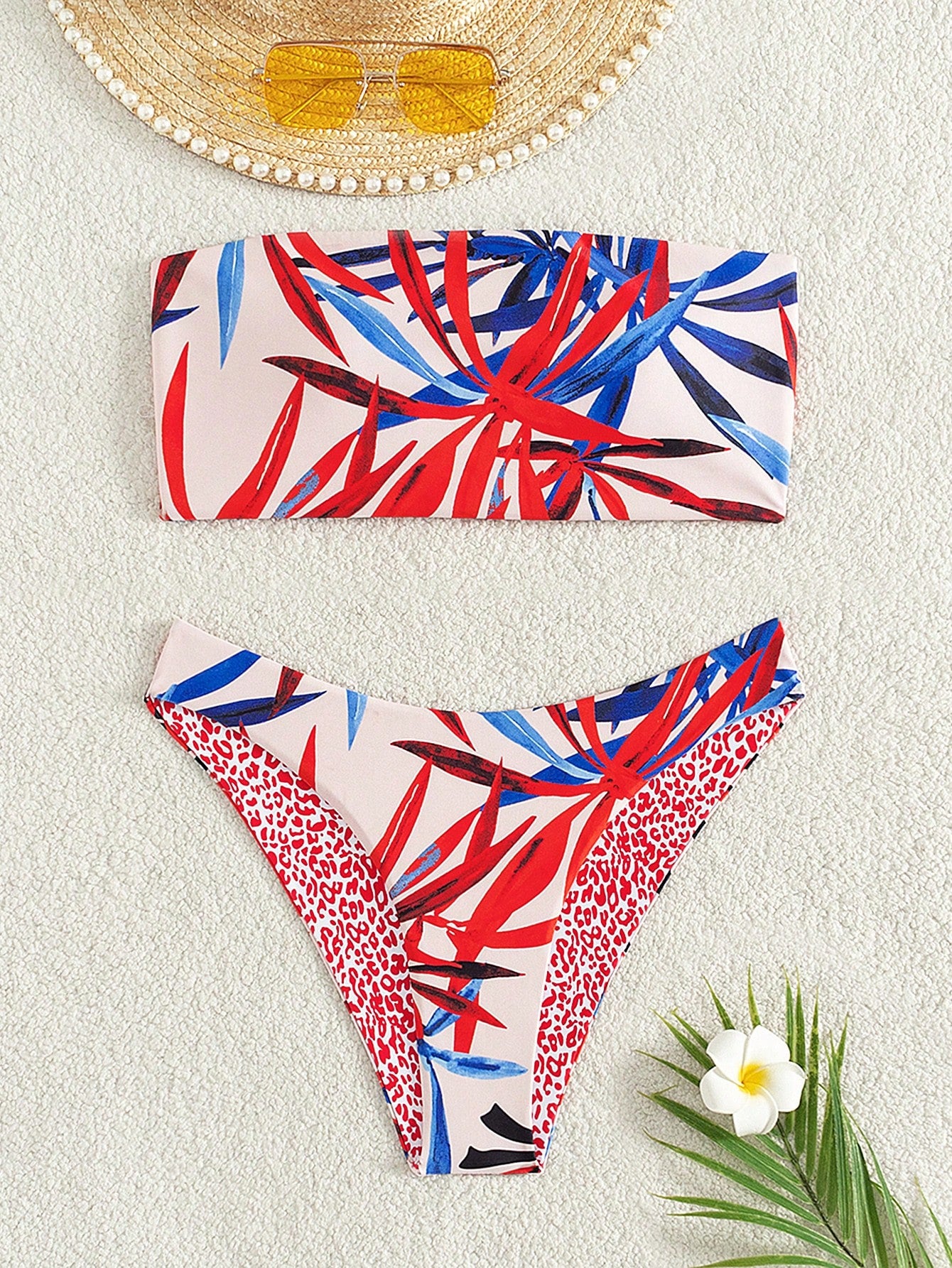 Swim Summer Beach Tropical Bandeau With Cheeky Bikini Set