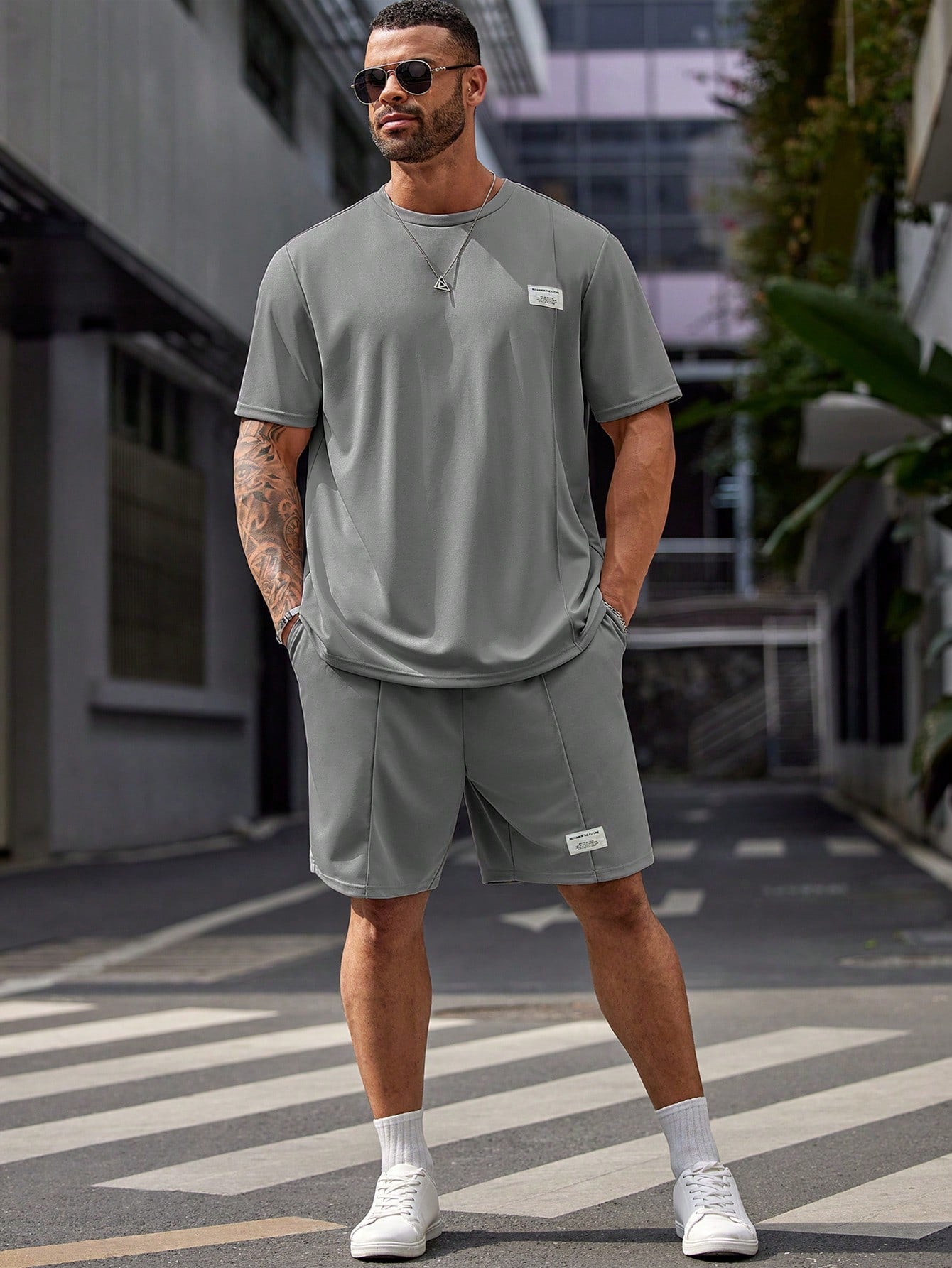 Men's Plus Size Summer Casual Fit Short Sleeve Round Neck Alphabet Logo Tee And Drawstring Waist Shorts Set