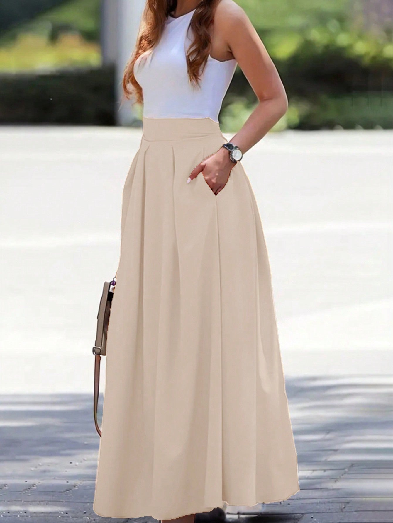 Women's Elegant High-Waisted Pleated Skirt, Spring/Summer