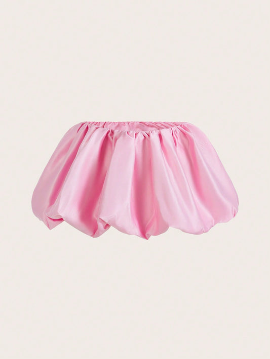 Y2k Spring Solid Color Low Waist Pleated Bubble Fower Mini  Skirt