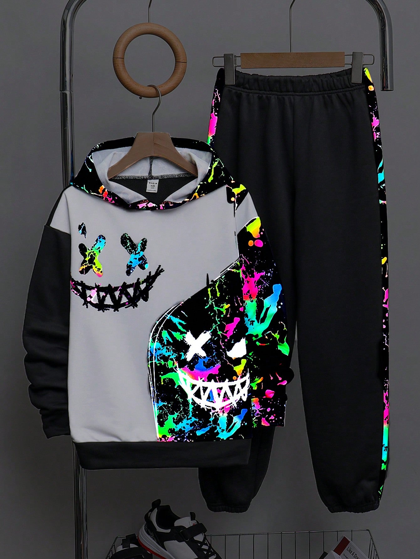 Tween Boy Glow-In-The-Dark Colorful Pattern Hoodie And Pants Set