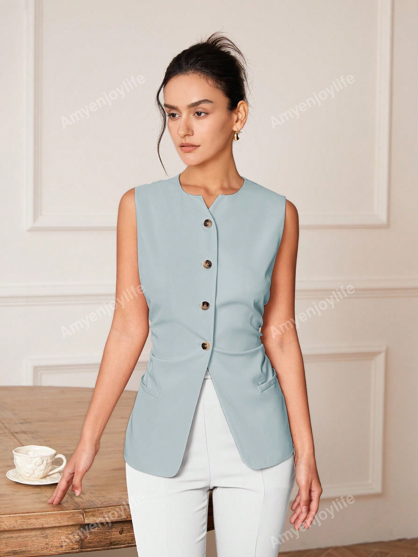 Spring/Summer Casual Solid Color Pleated Waistcoat For Suit