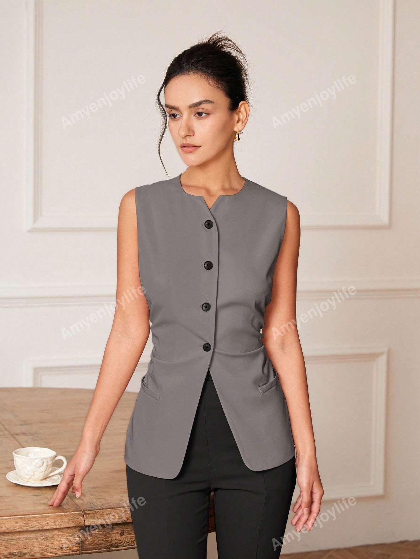 Ladies' Solid Color Simple Sleeveless Suit Vest, Daily Wear