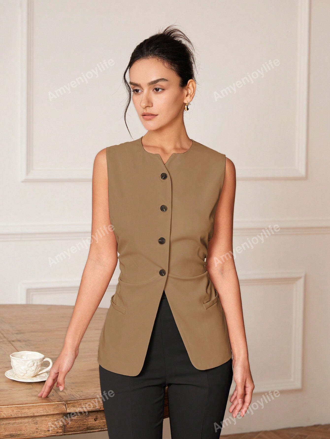 Spring/Summer Casual Solid Color Pleated Waistcoat For Suit