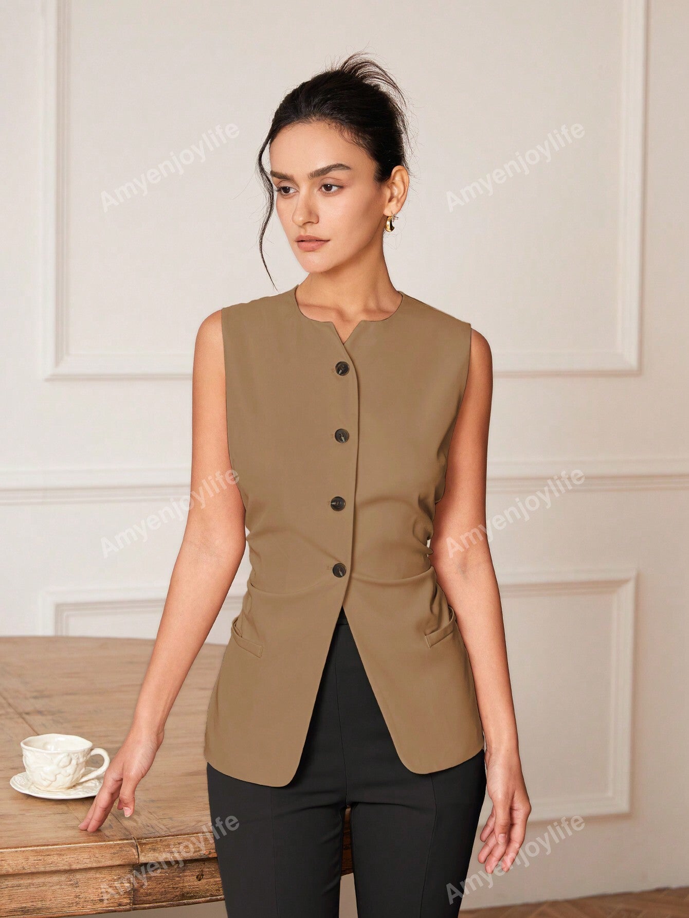Spring/Summer Casual Solid Color Pleated Waistcoat For Suit