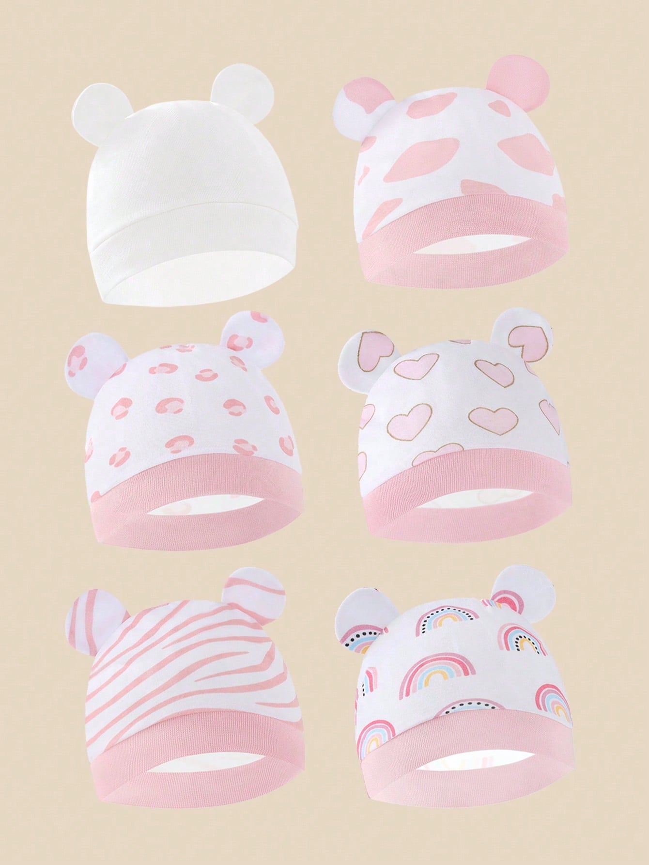 6pcs Newborn Baby Cap, Spring And Autumn, Super Cute, 0-3 Months, Hat With Knot, Infant Cap For Hospital