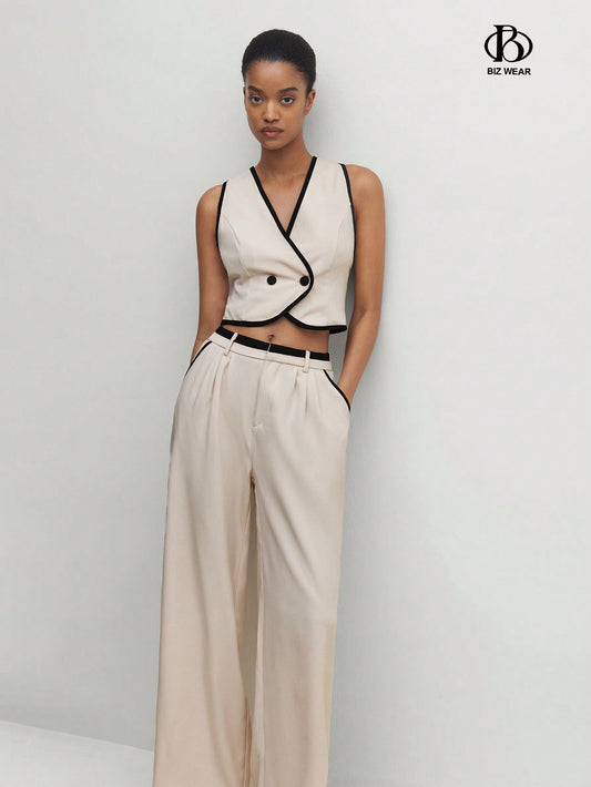 Women'S Sleeveless Double-Breasted Top And Pants Suit