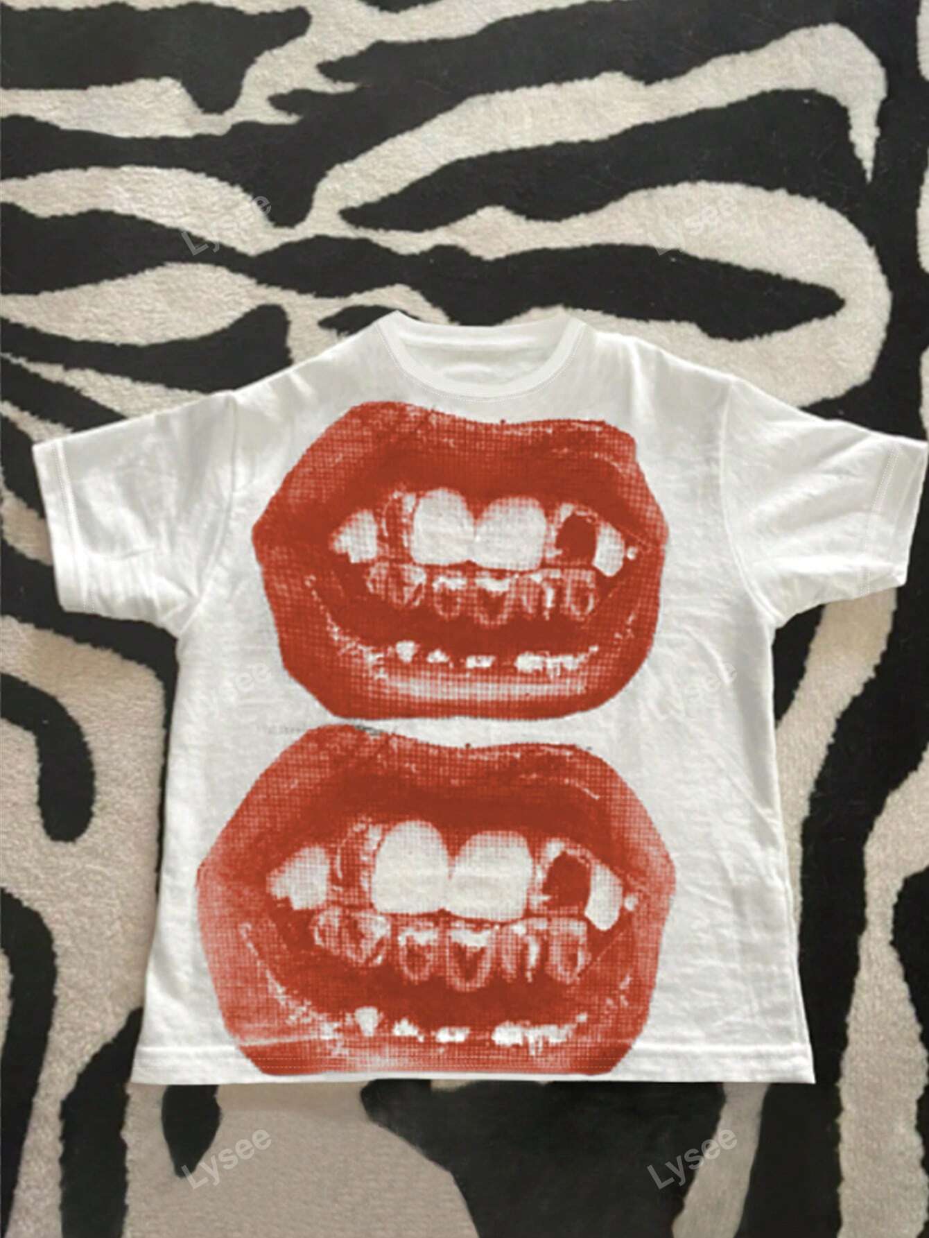 Women Casual Punk Round Neck Short Sleeve Lips Print Fashion Gothic Streetwear T-Shirt