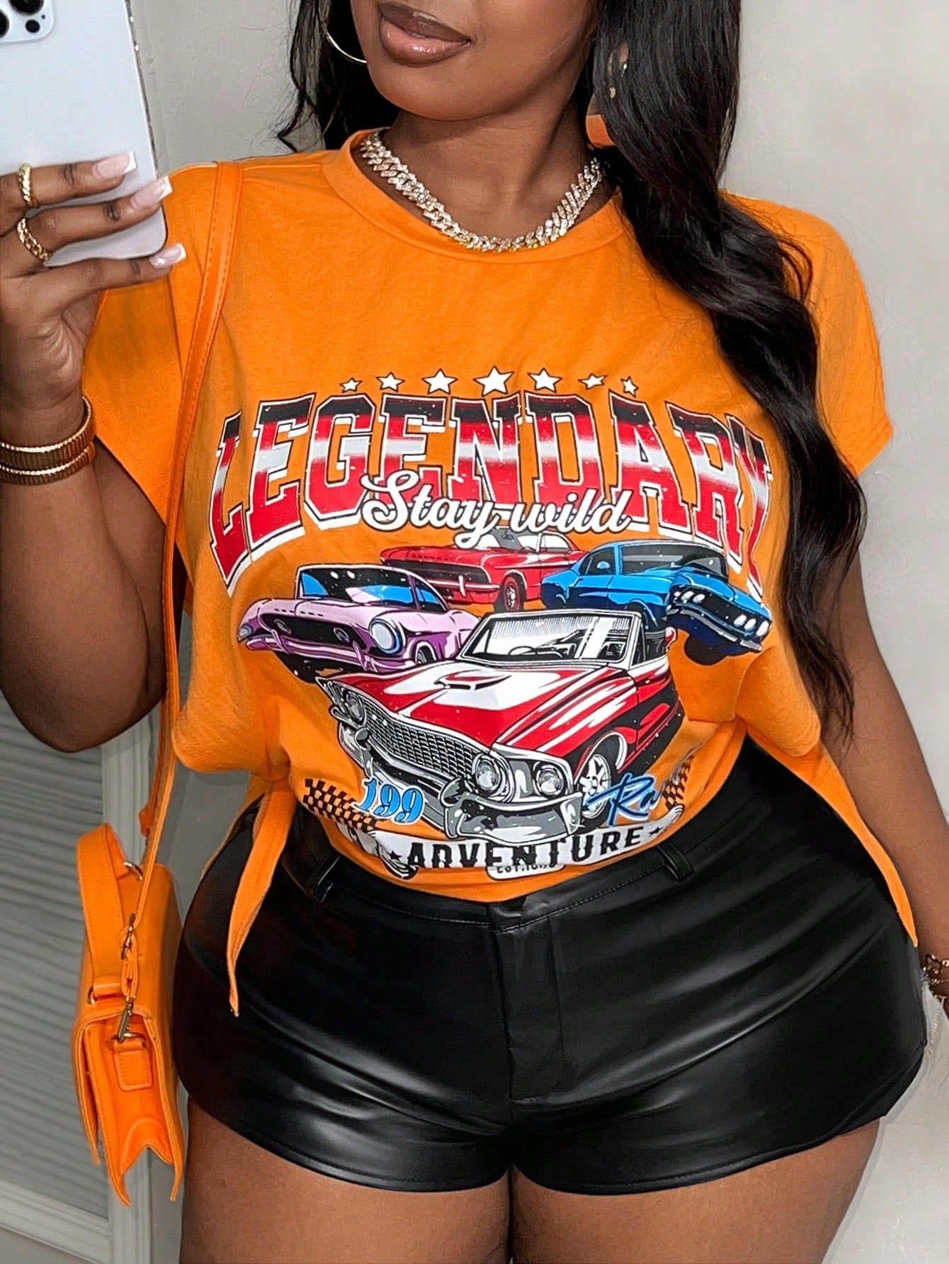 Plus Racing Car Print Street Style Women's Plus Size Tee