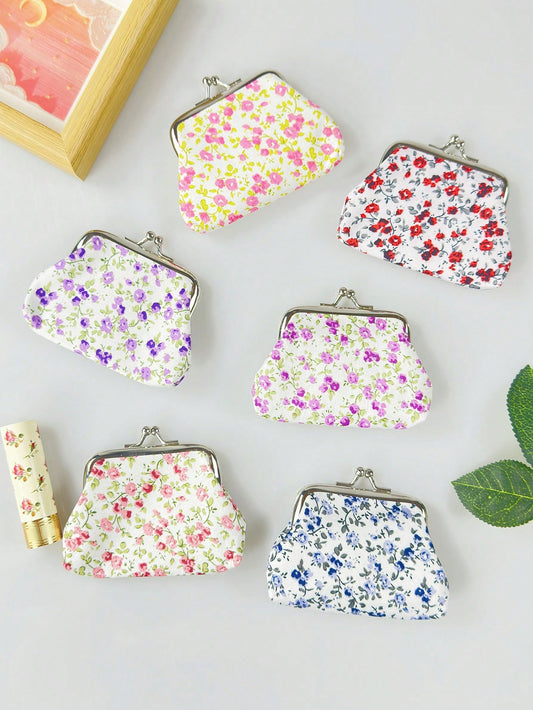 Ditsy Floral Coin Purse Mini Metal-Framed Wallet Hard Currency Storage Bag