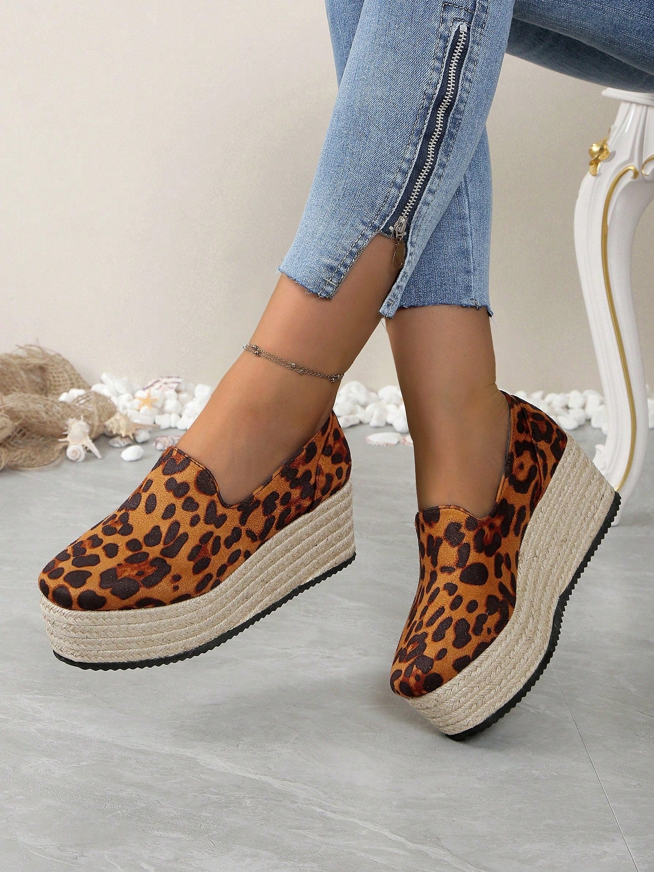 Women's Round Toe Platform Wedge Espadrille Loafers, Thick Sole Slip On Casual Outdoor Shoes, Canvas Rope Sole Thick Heel Pumps Size 5-11 Spring/Fall