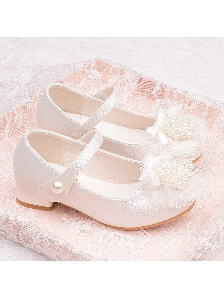 Girls' High Heel Princess Shoes For Kids, New Spring Autumn Pearl Flower Leather Shoes For Little Girls/Children/Baby Girls