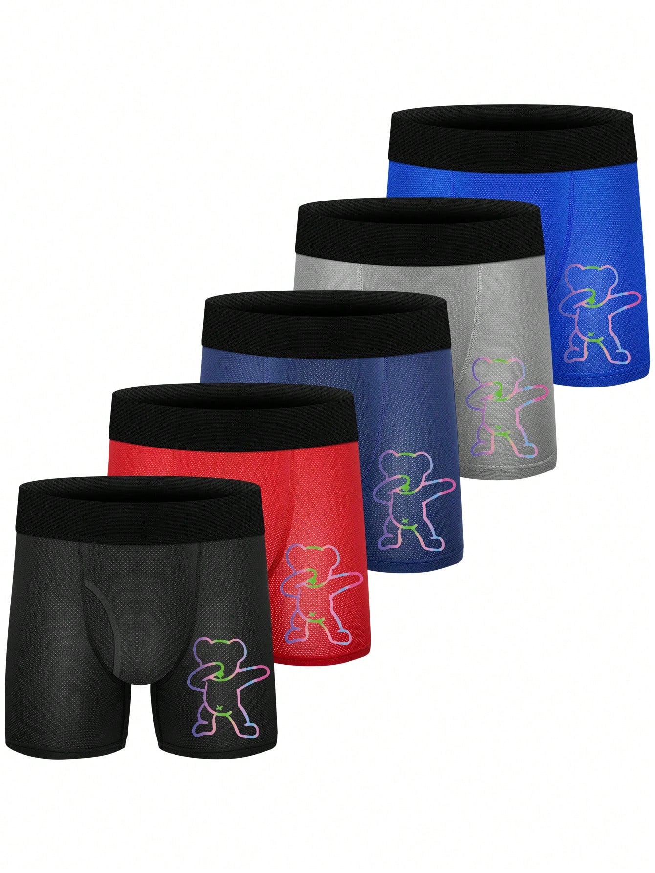 5pcs Tween Boy Minimalist Colorblock Boxer Briefs With Side Openings