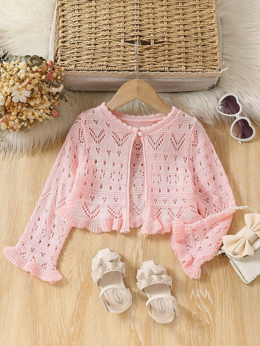 Young Girls Solid Color Simple Daily Long Sleeve Cardigan