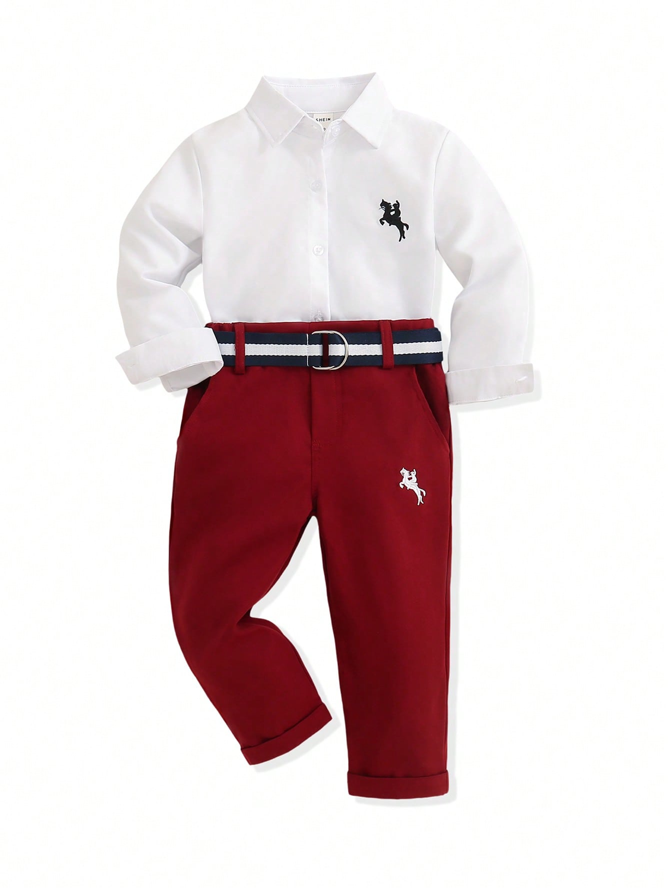 Blossomsprite Kids Young Boy Solid Long Sleeve Shirt And Pants Set