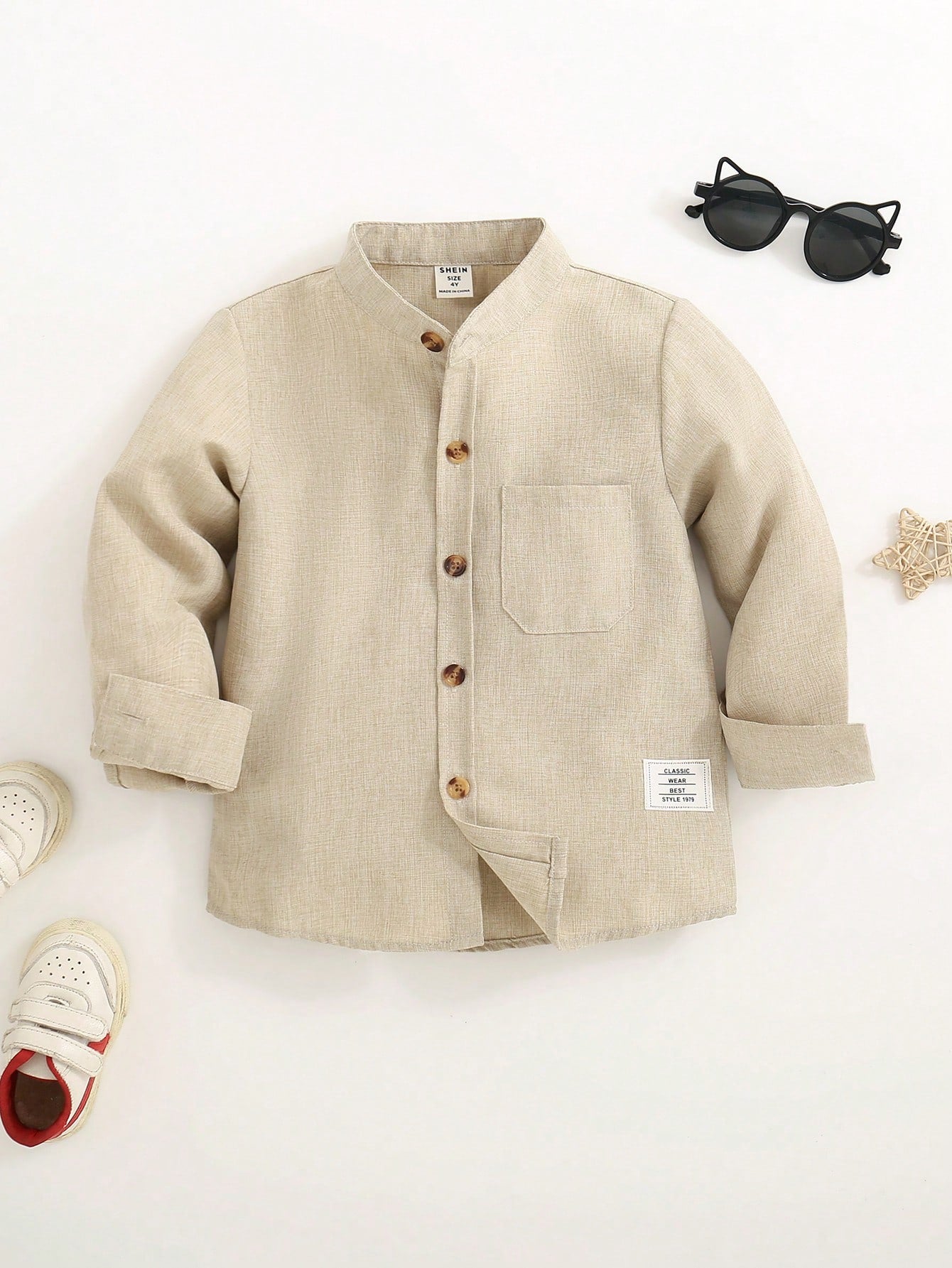 Young Boy Letter Patched Detail Pocket Front Shirt