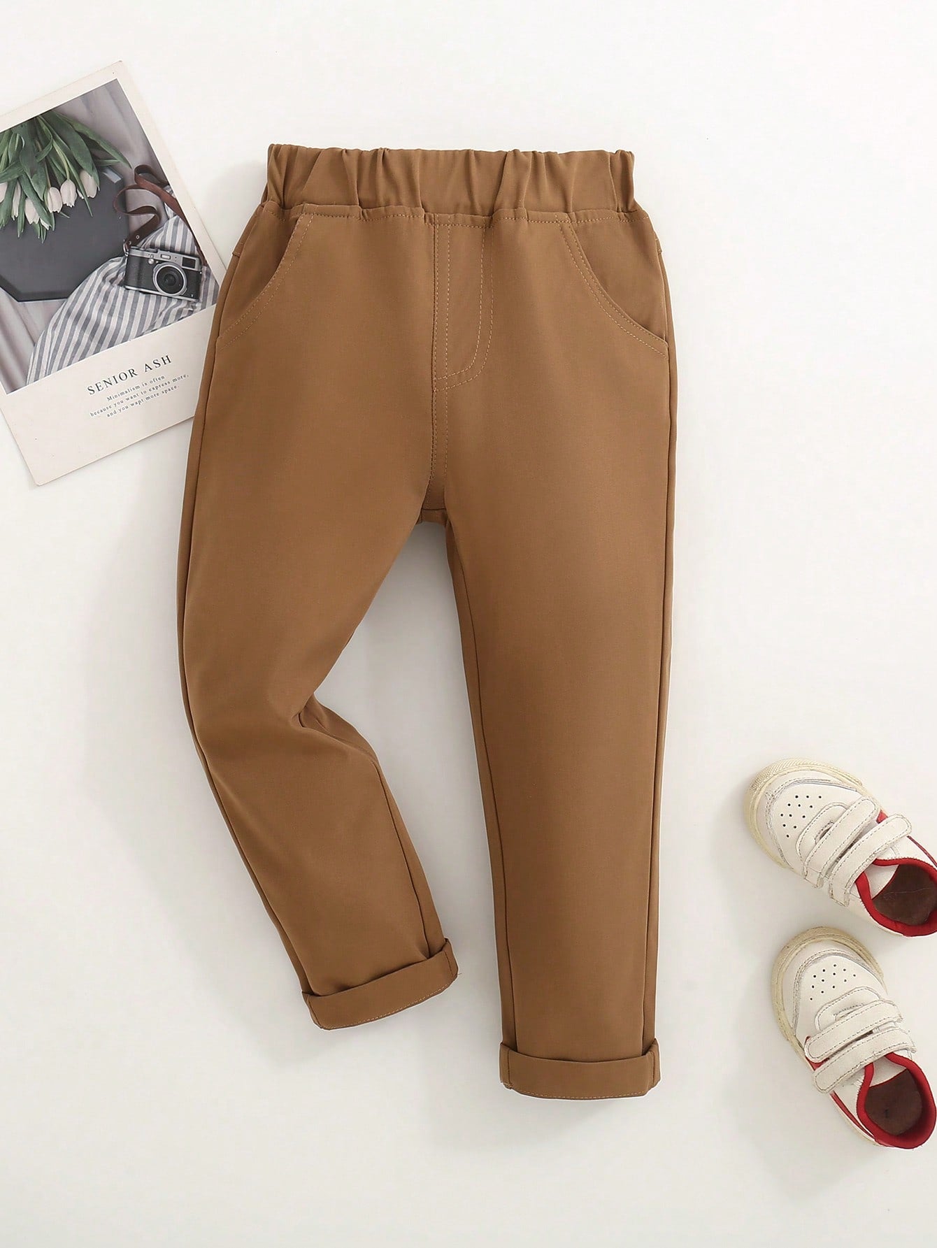 Young Boy Black Elastic Waist Long Pants, Spring & Autumn Comfortable Casual Trousers For Everyday Wear, Beach, Vacation, And Parties In Summer