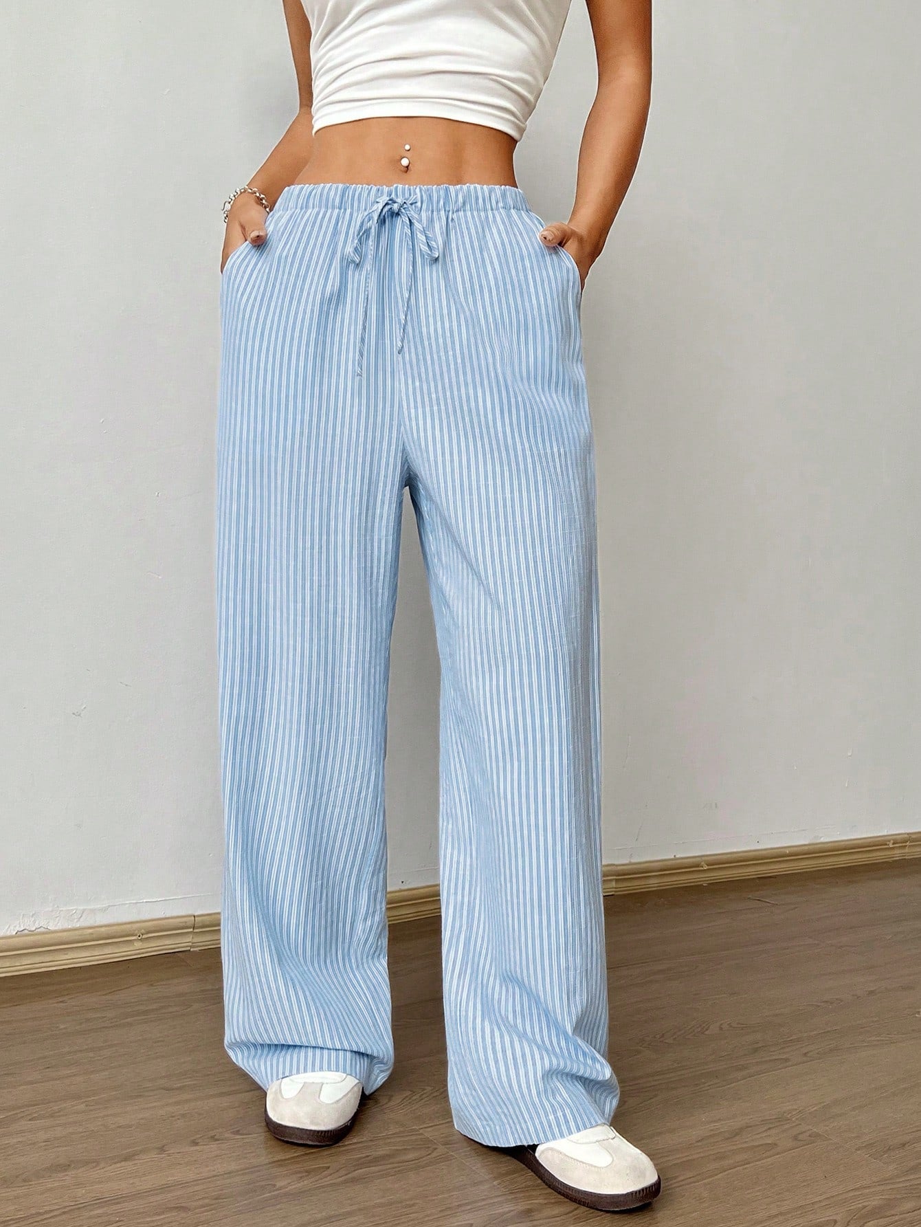 Women's Grey Vertical Stripe Pants