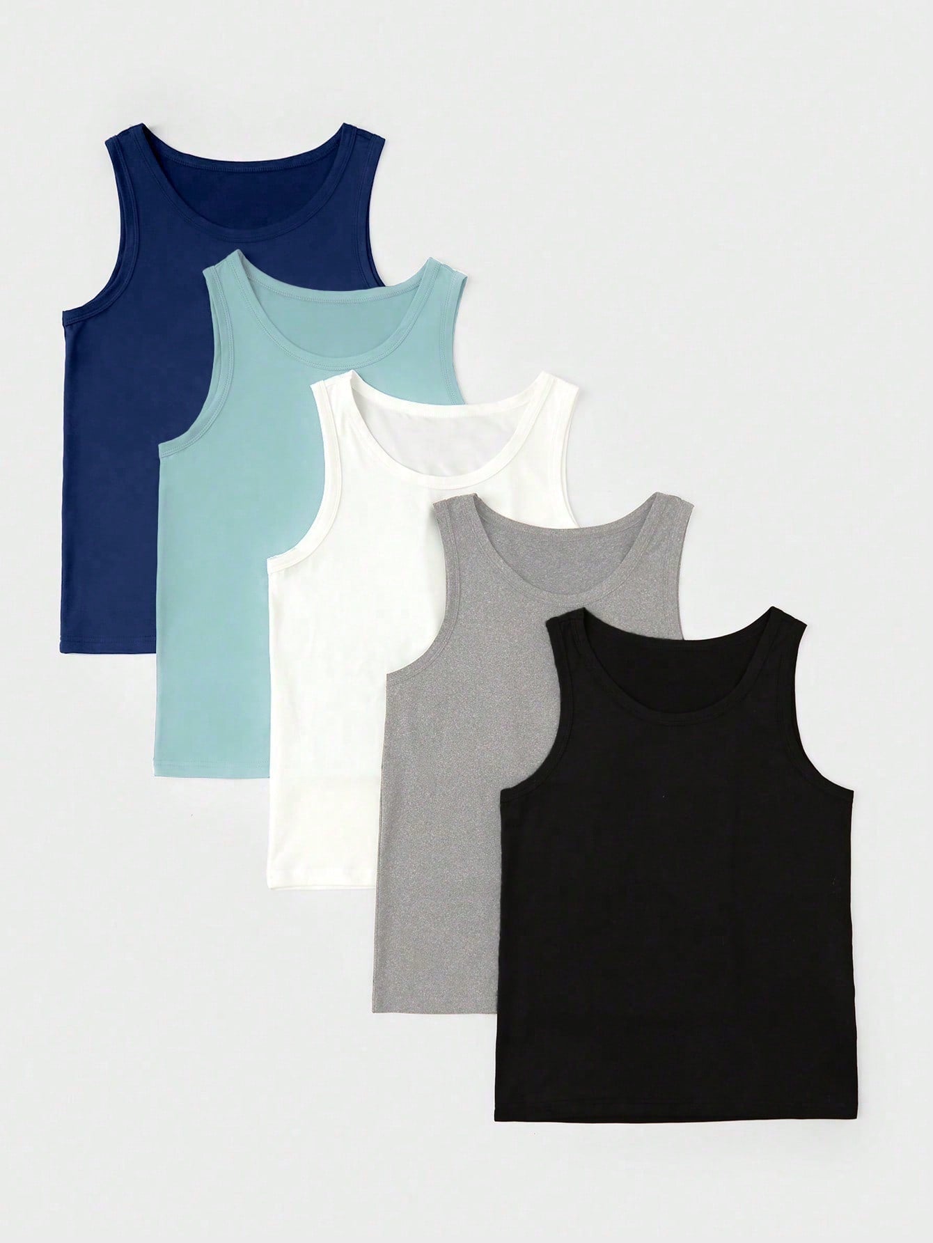 5pcs/Pack Tween Boy Comfy Casual Solid Color Sleeveless Undershirts