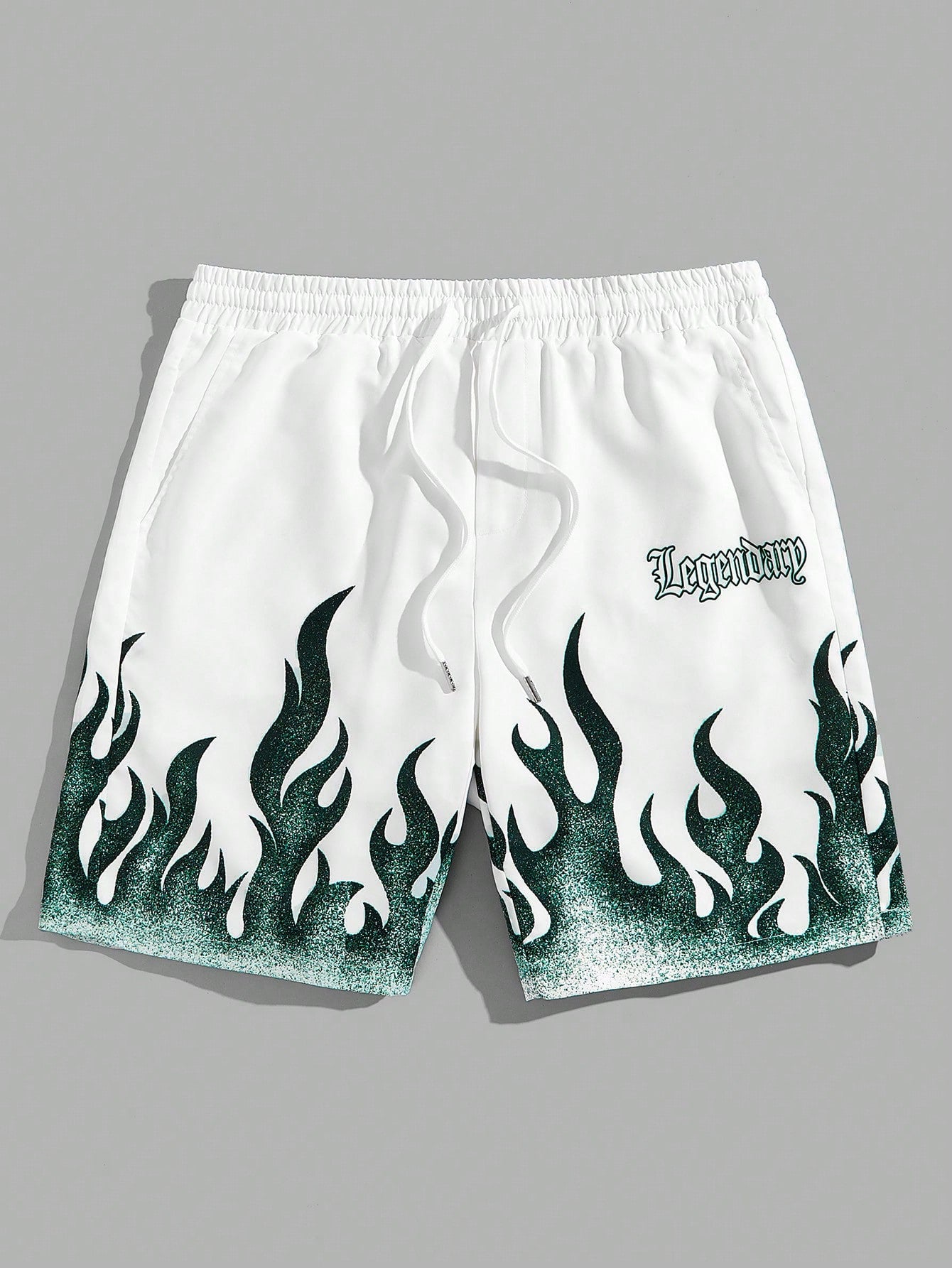 Men's Woven Casual Shorts With Flame Letter Print Pattern Graphic Fire