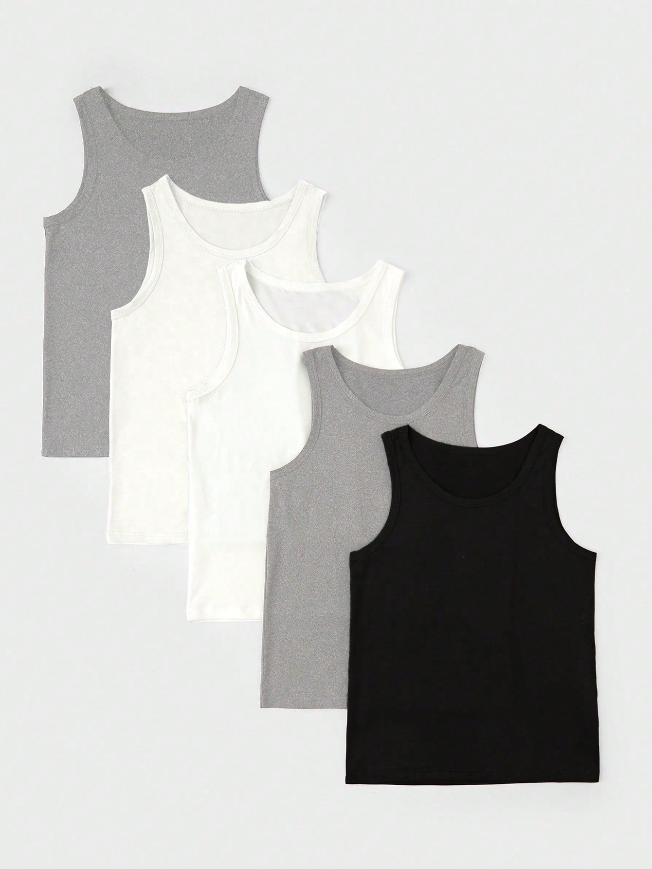 5pcs/Pack Boys Comfy Casual Solid Color Sleeveless Undershirts