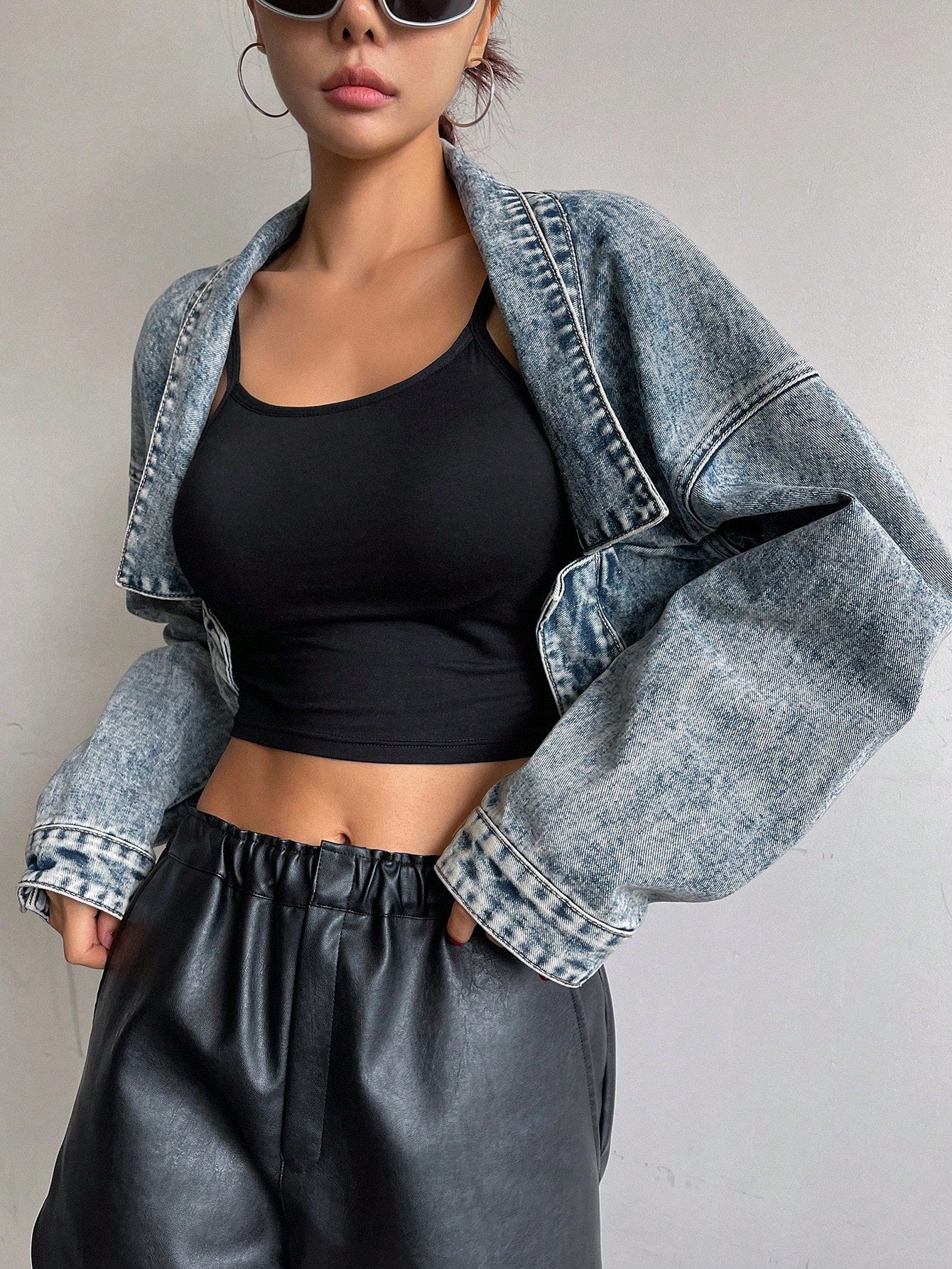 DAZY Drop Shoulder Asymmetrical Hem Denim Jacket