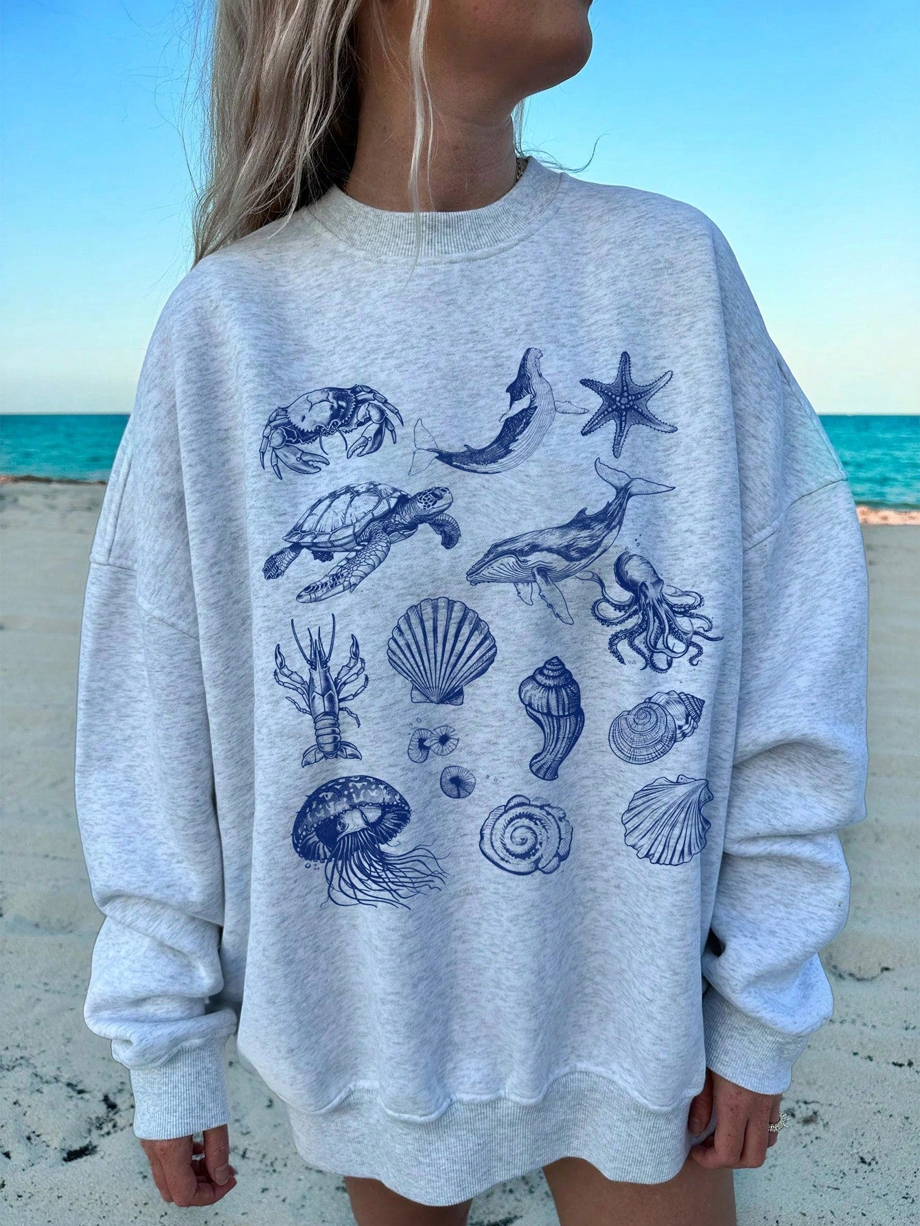 Casual Simple Printed Round Neck Loose Fit Women's Long Sleeve Sweatshirt