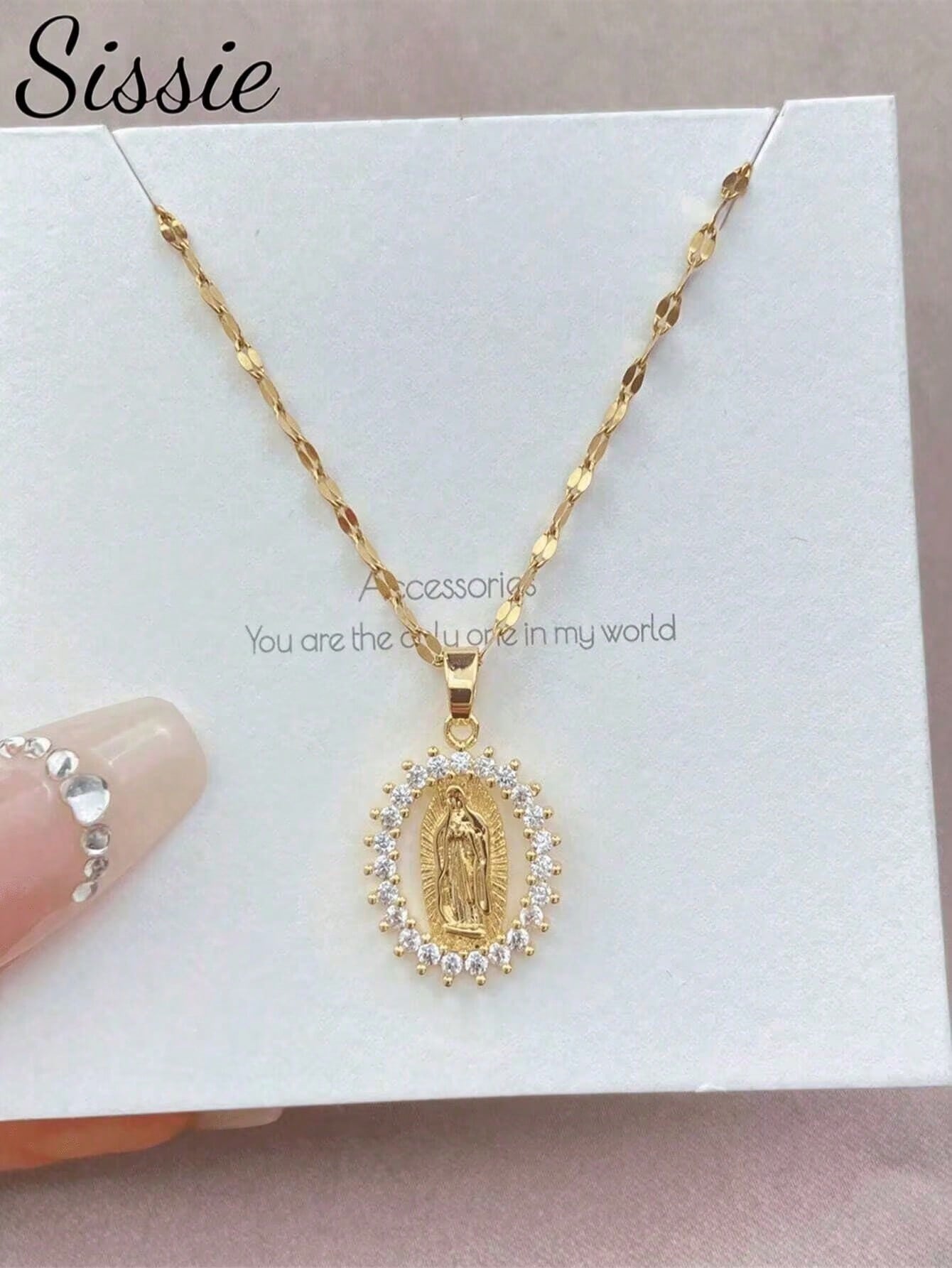 1pc Retro Hip Hop Style Copper & Zirconia Decor Virgin Mary Charm Necklace With Stainless Steel Chain For Teen Girls For Party Banquet Festival Accessory For Daily Life Fine Jewelry Gold Jewelry Back To School