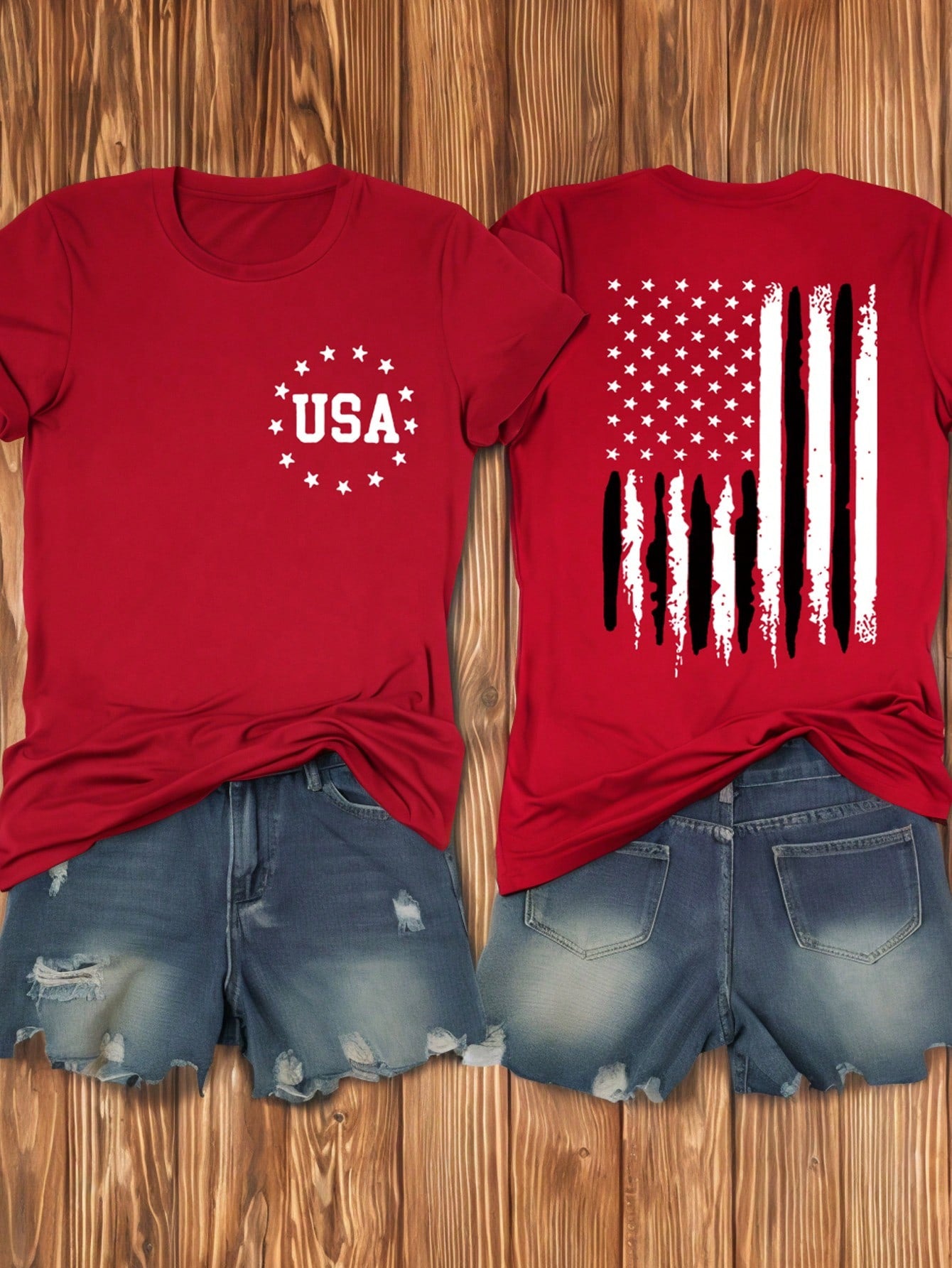 Plus Size Women's Round Neck Short Sleeve Casual T-Shirt With American-Themed Print