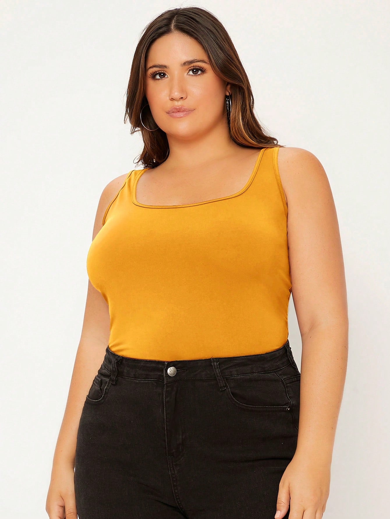 Plus Scoop Neck Solid Tank Top