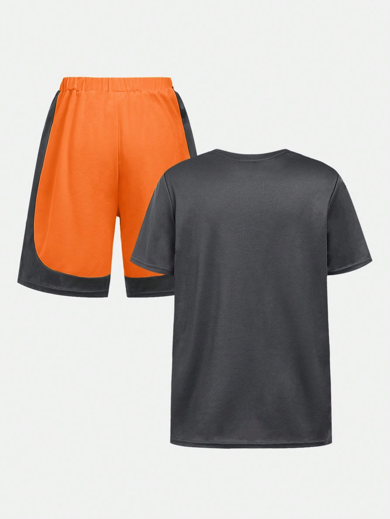 Boys' Casual Basketball Printed Round Neck Short Sleeve T-Shirt And Shorts Set, With Color-Blocking