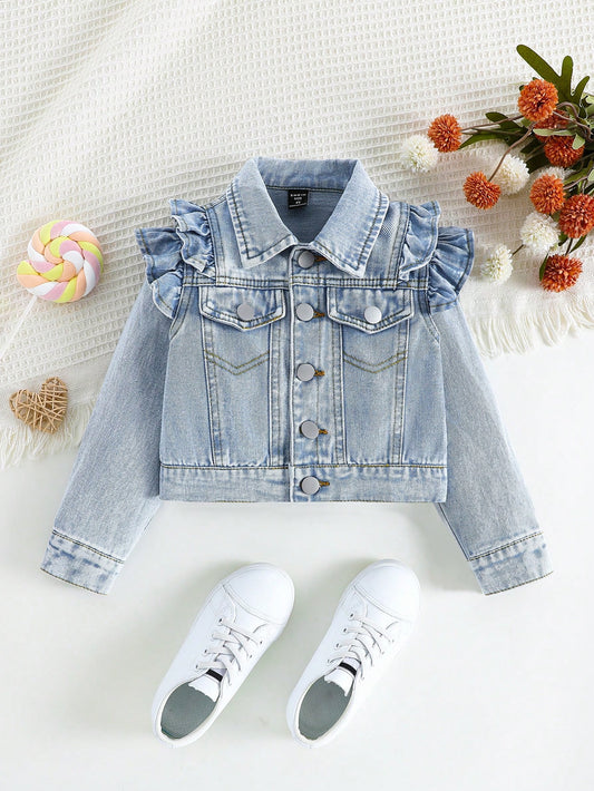 Streecool Kids Girls' Single Breasted Denim Jacket With Lace Trim, Casual