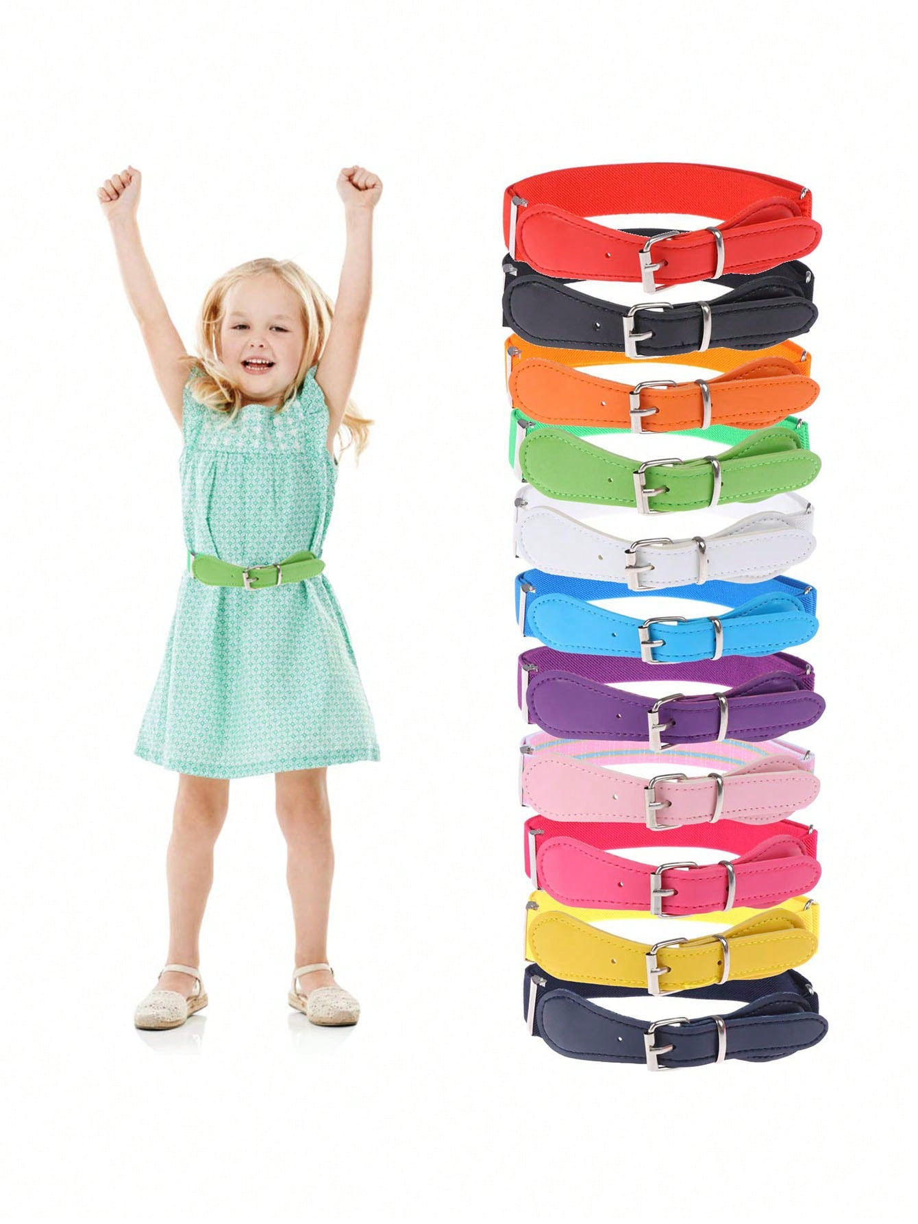 Kids Belt Adjustable Elastic Fashion Belt With Pin Buckle For Girls Kids