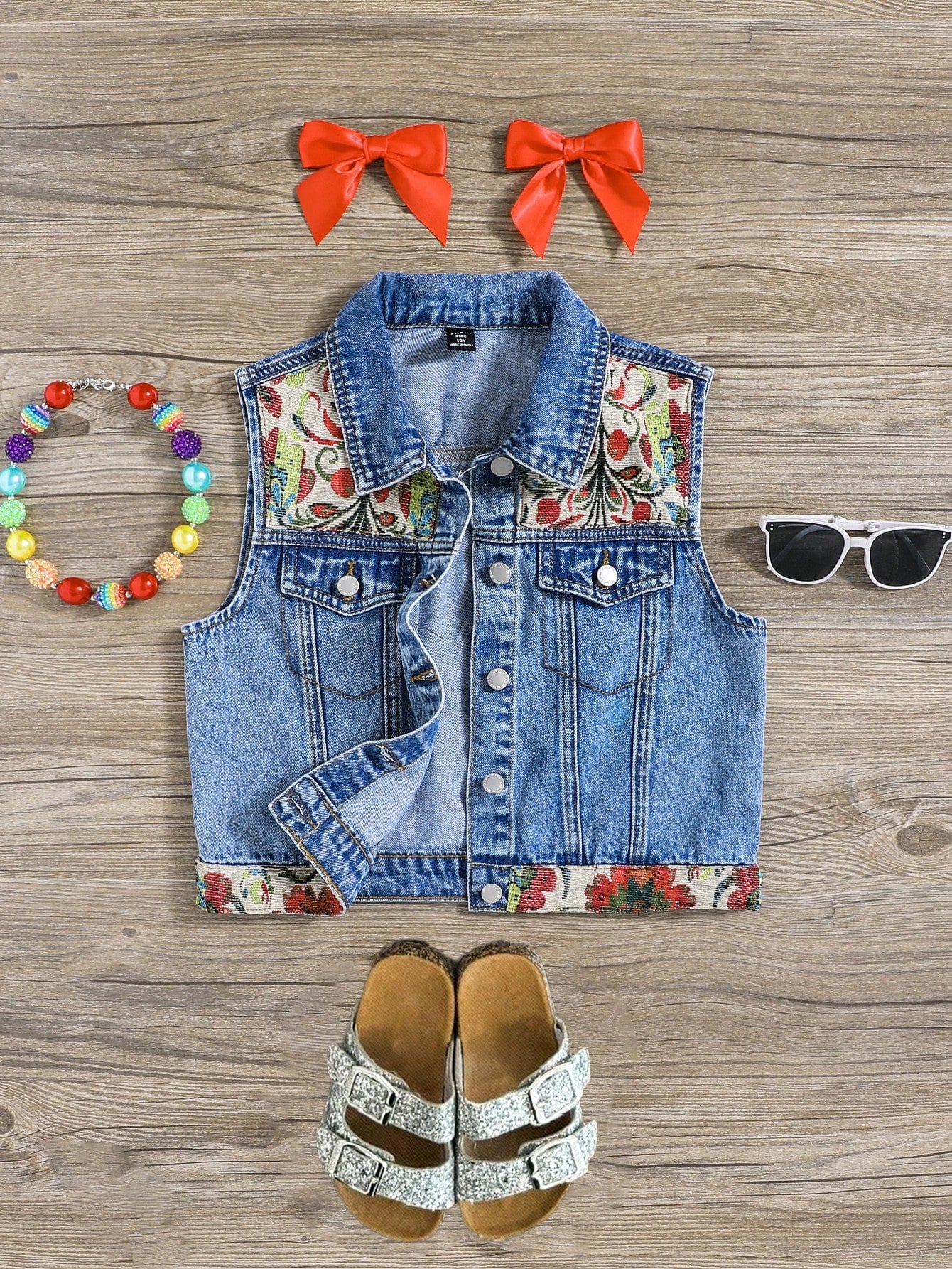 Tween Girls' Summer Denim Jacket Jeans Vest Patchwork Retro Leisure, Suitable For Summer Holiday Outfits