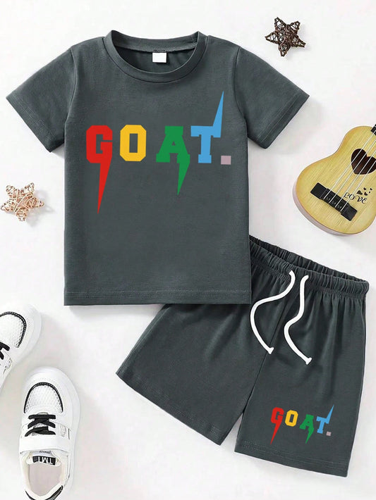 Young Boy Letter Print Short Sleeve T-Shirt And Shorts Casual Set