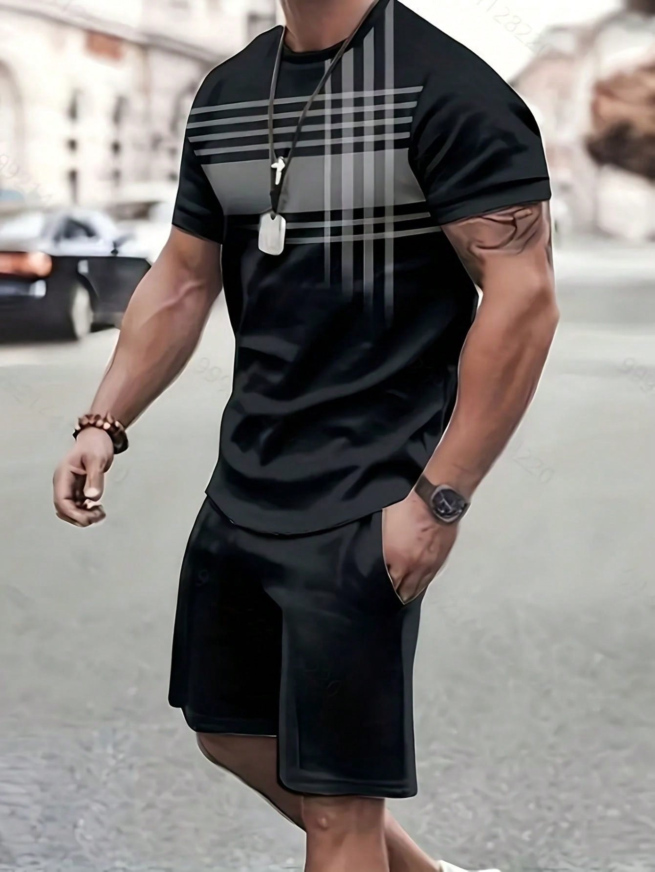 Men's Casual T-Shirt Set, 2pcs Sports Short Sleeve T-Shirt And Shorts Plus Size Summer Outfits