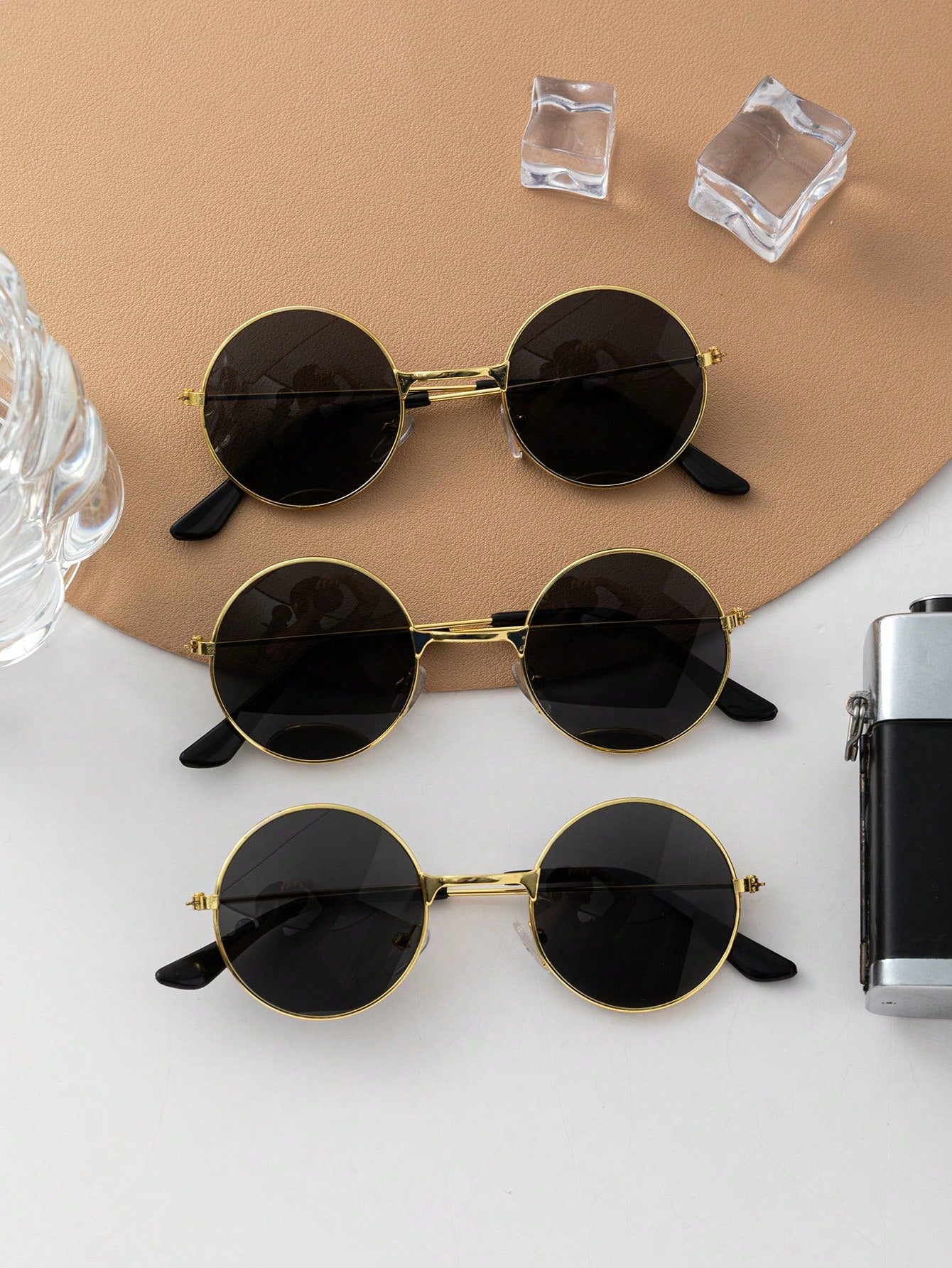 3pcs Vintage Fashion Round Metal Frame Kids Sunglasses