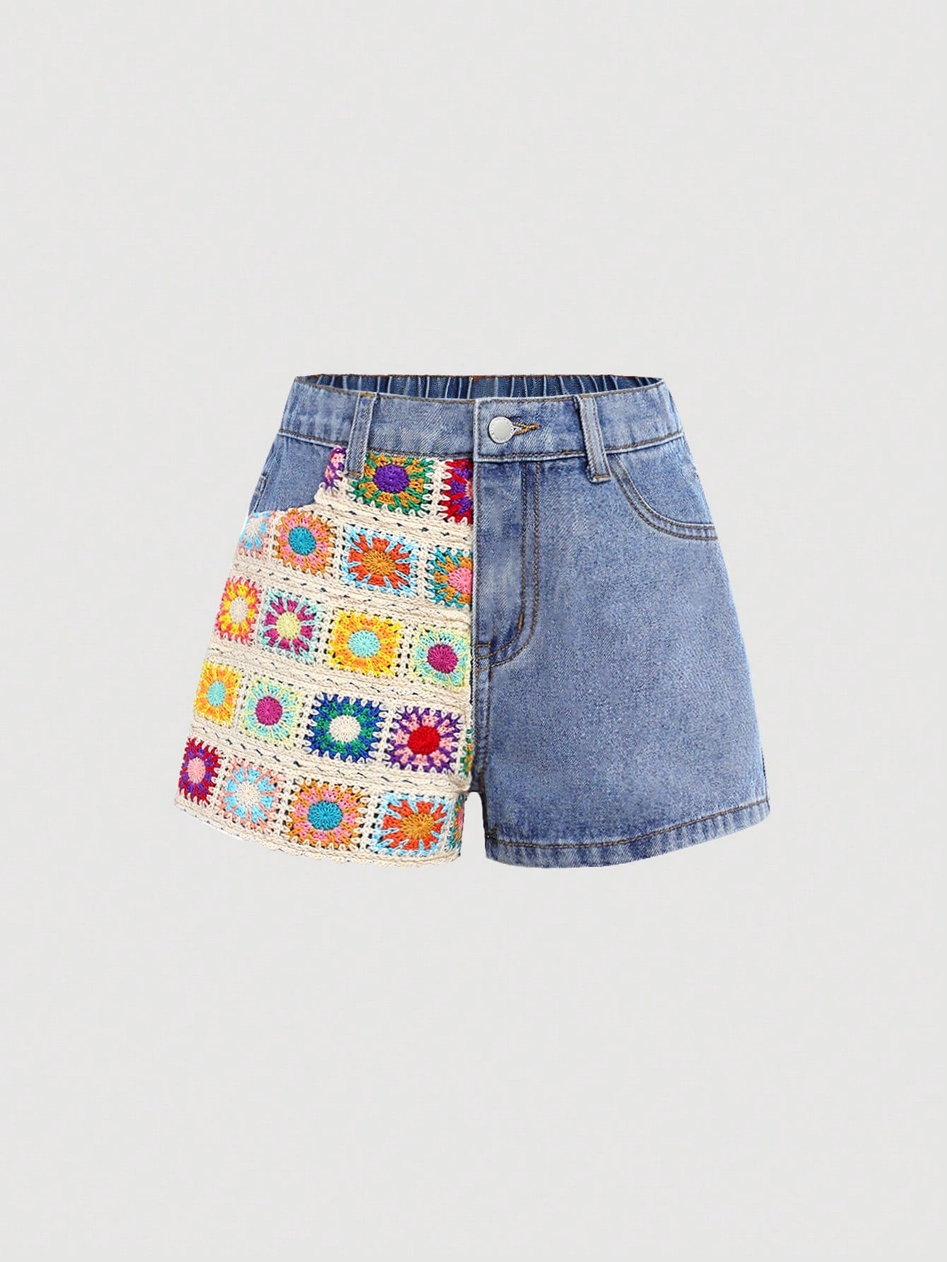 Tween Girl Summer Boho Trendy Casual Crochet Knit Beach Wshed Denim Jeans Shorts, Summer Shorts Outfits