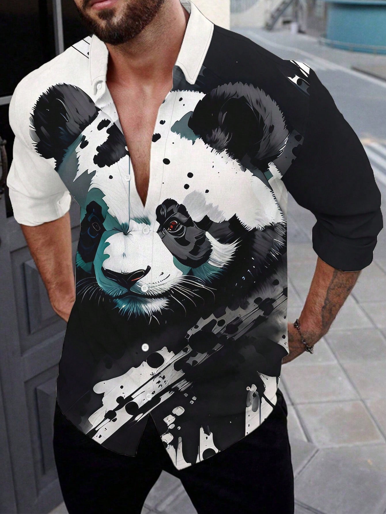 Men's Panda Printed Simple Casual Shirt Jacket