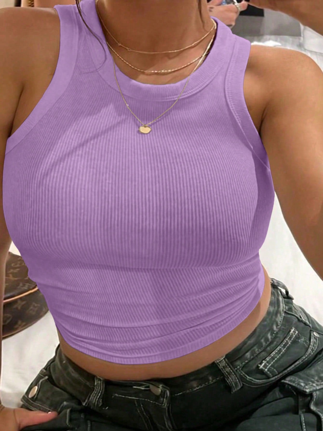 Plus Size Women's Ribbed Slim Fit Cropped Tank Top