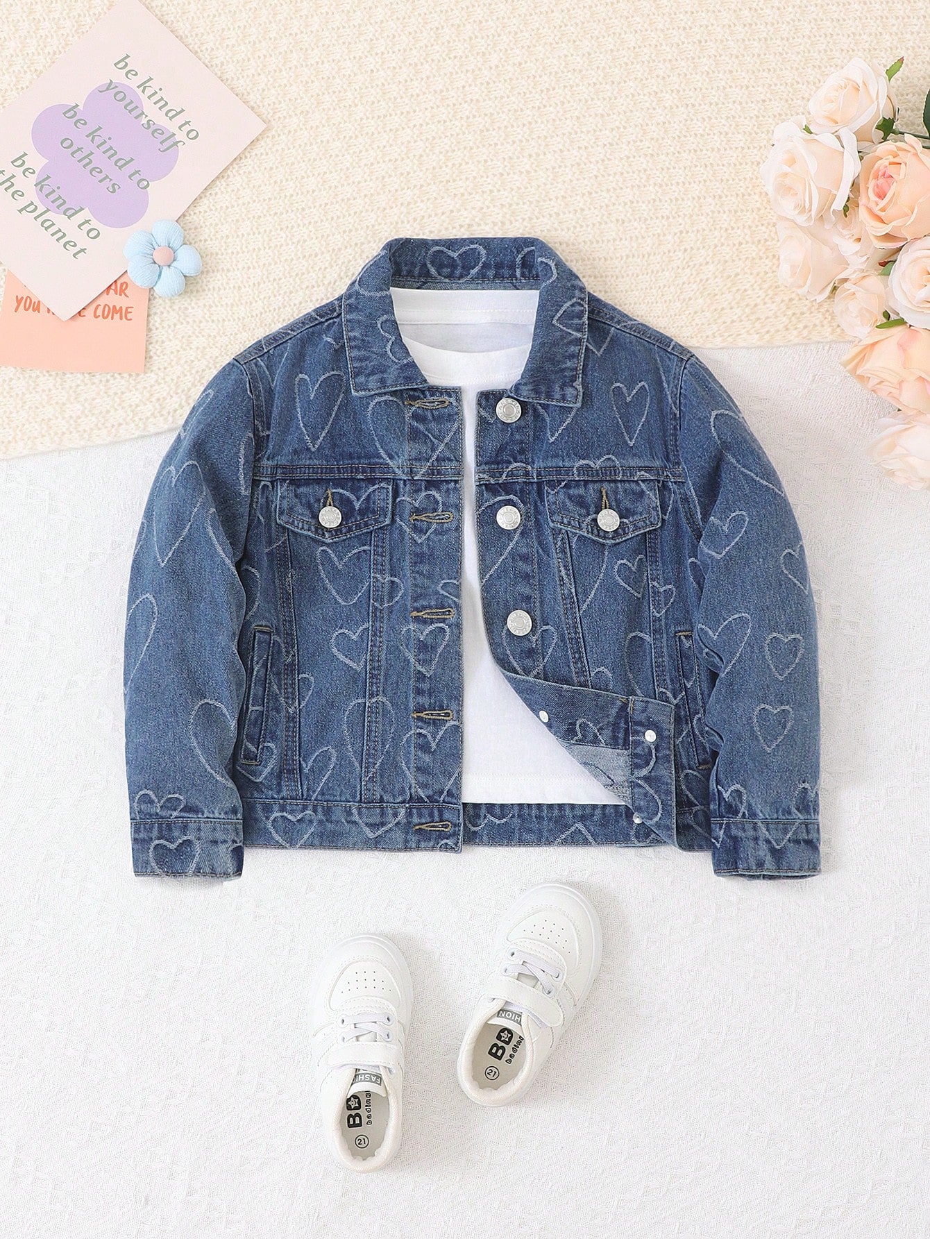 Streecool Kids Young Girls' Casual Heart Embroidered Denim Jacket And Coat